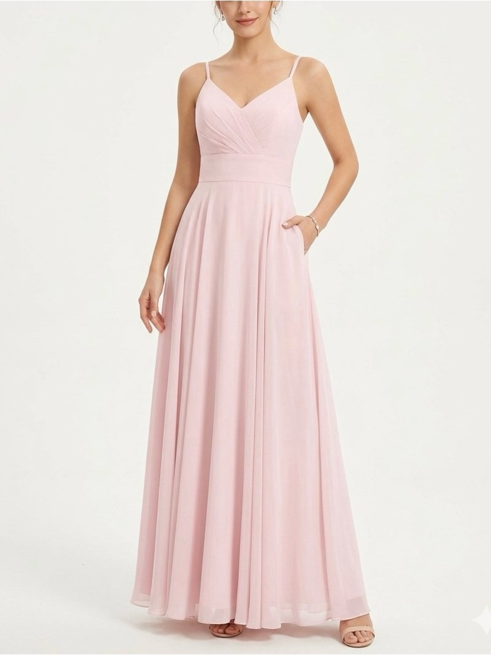 VNaix Pink Pleated Chiffon Formal Gown Wedding Bridesmaid Dress Size 14